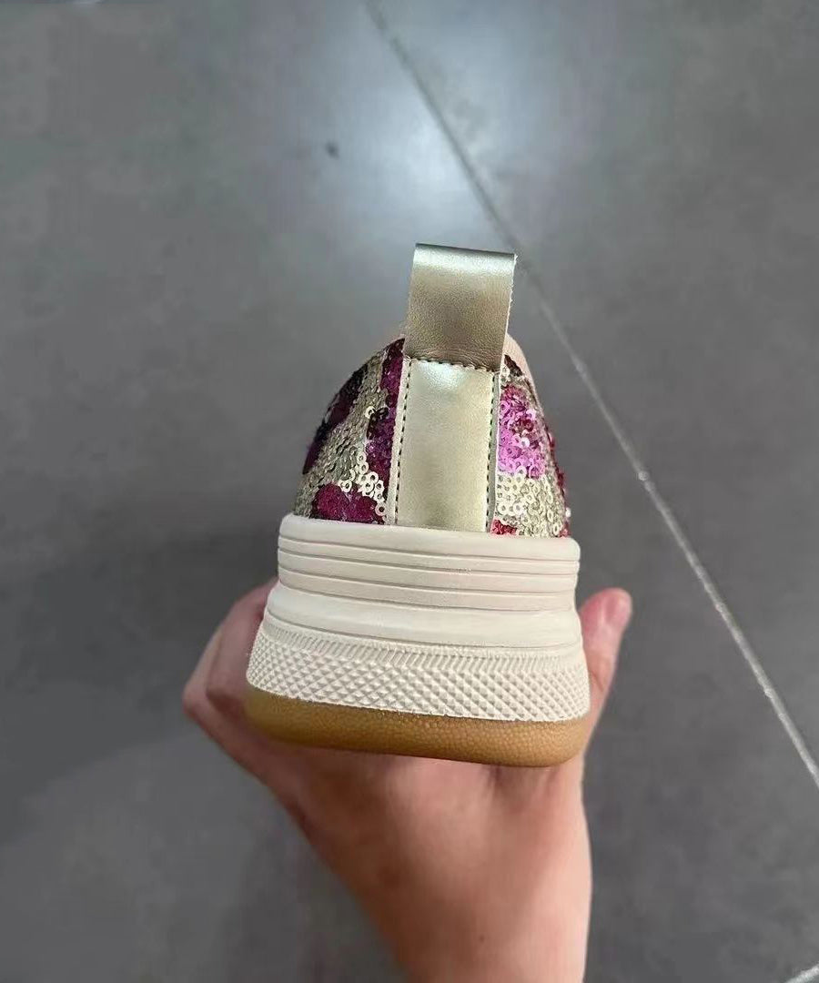 Pink Sequins Print Tulle Loafer Shoes