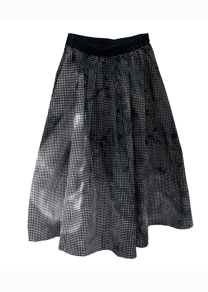 Colorblock Wrinkled Pockets Patchwork Cotton a Line Skirts Fall