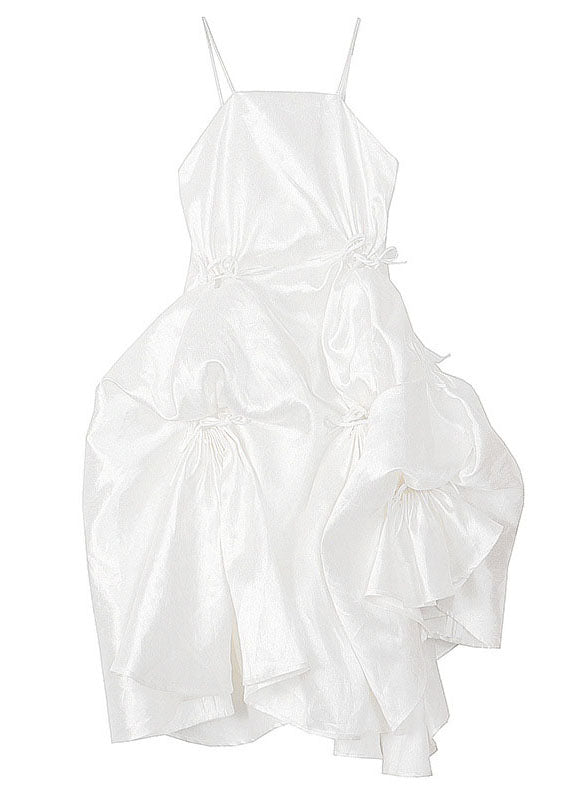 White Bowasymmetrical Summer Spaghetti Strap Dress