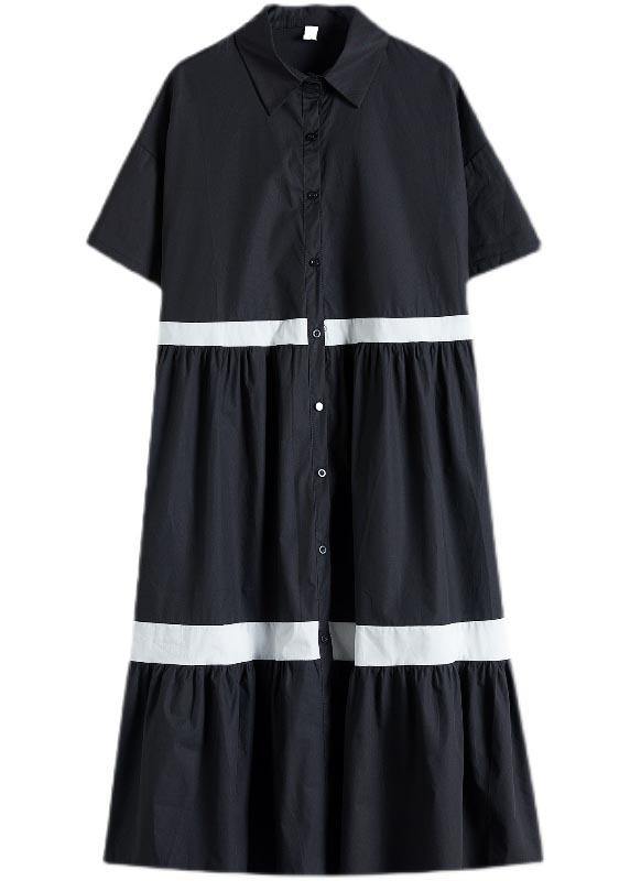 Style Black Patchwork Cotton Button Summer Vacation Dresses