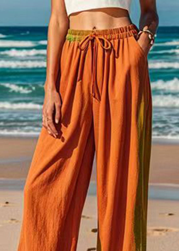 Orange Tie Dye Elastic Waist Straight Pants
