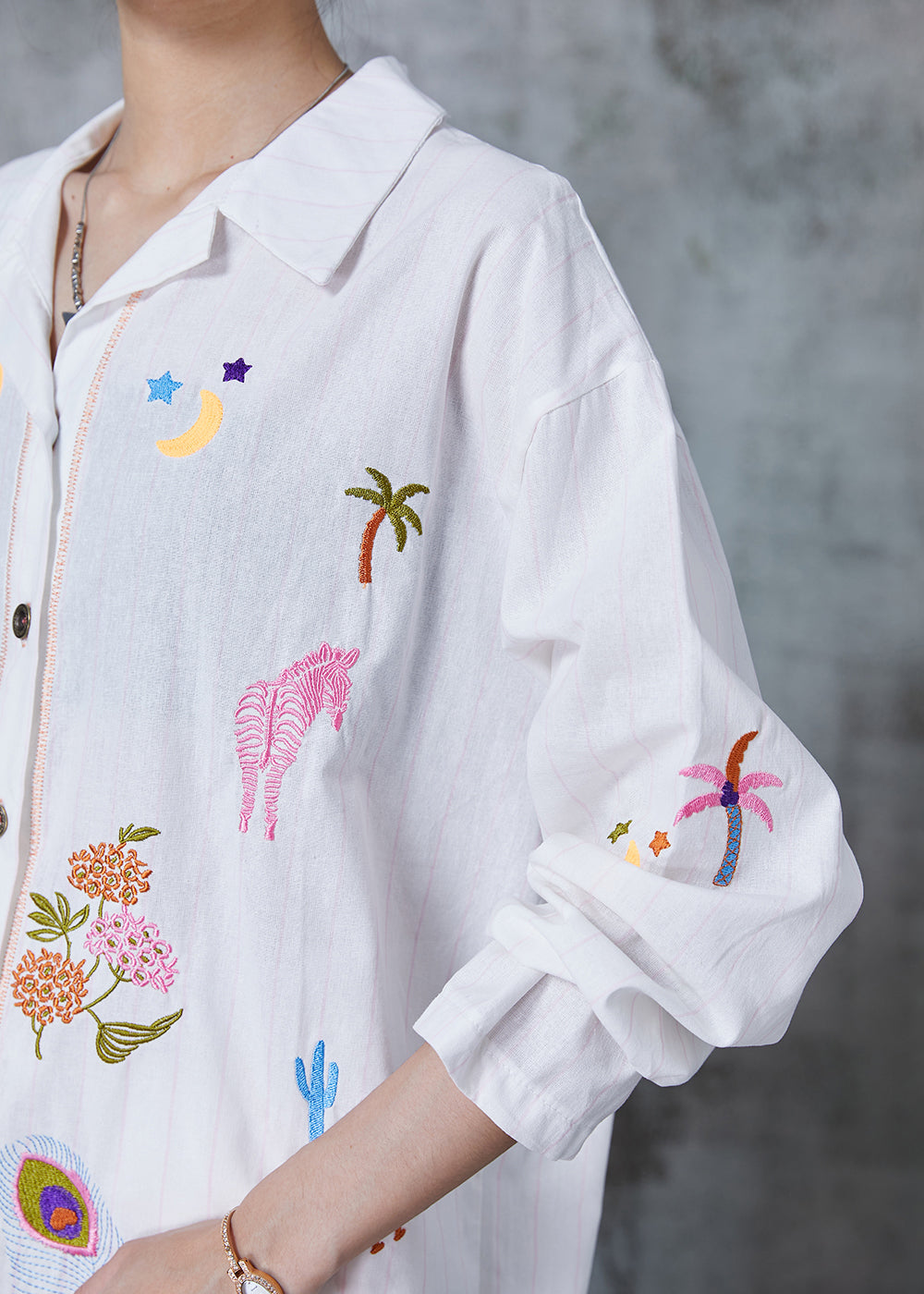 White Embroidered Linen Two-piece Set Summer