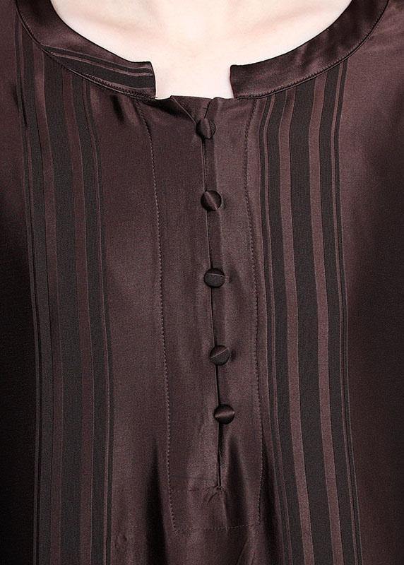Chocolate Button Design Pockets Summer Silk Ankle Dress