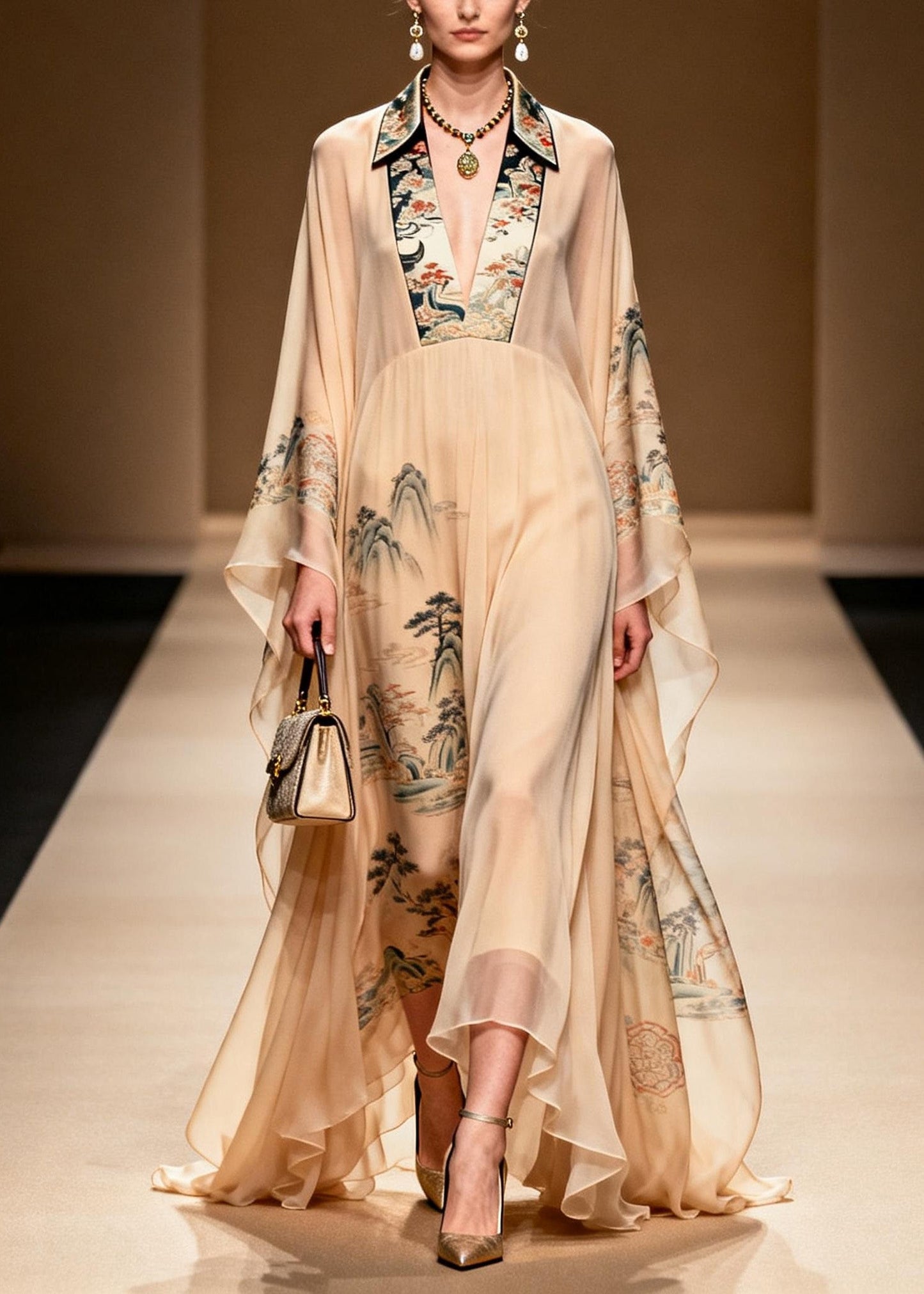 Asymmetrical Print Patchwork Chiffon Dress Spring