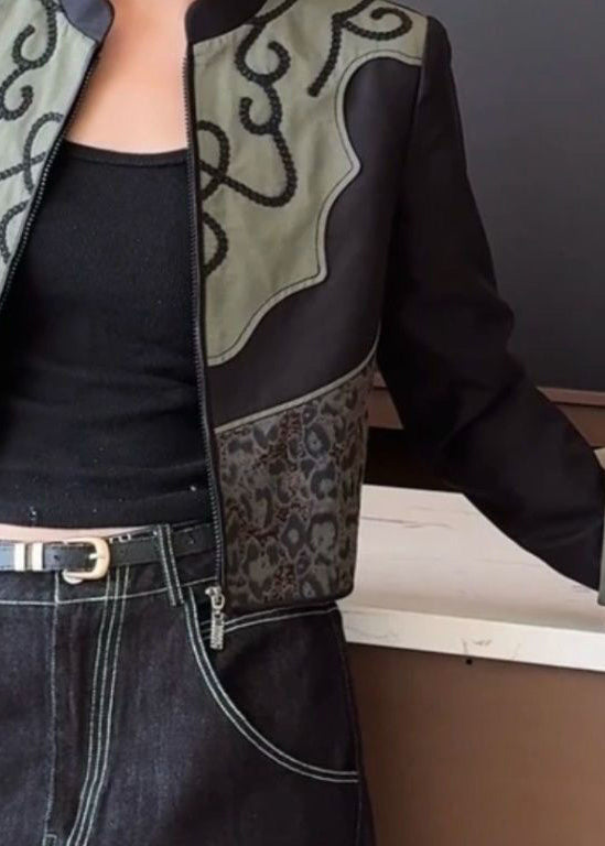 Style Horseshoe Sleeve Patchwork Short Jacket