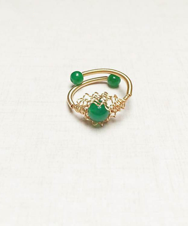 Classy Green Sterling Silver Overgild Agate Cuff Two Piece Set