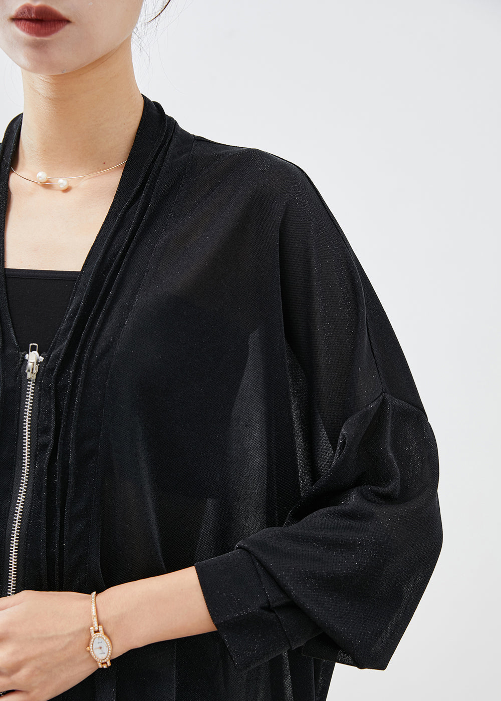 Black V Neck Drawstring Wrinkled Upf 50+ Coat Fall