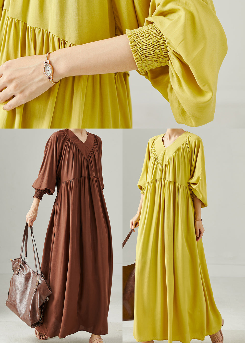 Chocolate V Neck Oversized Cotton Long Dress Spring