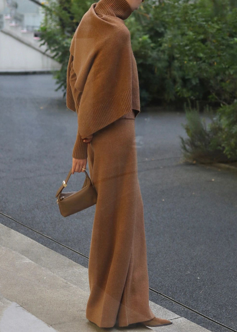 Classy Khaki Sweaters and Pants Knit Two Pieces Set Fall