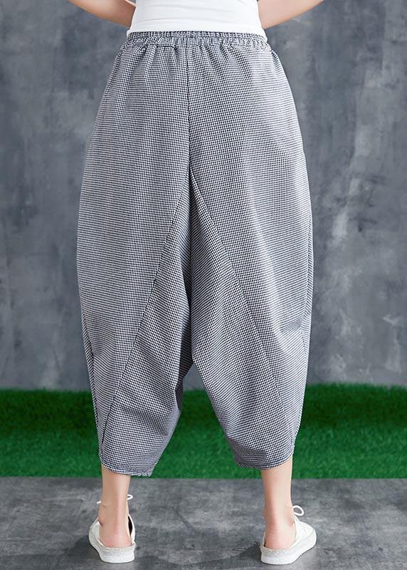 Stitching Cotton Linen Drop Crotch Pants Summer Linen Plaid Loose Large Size