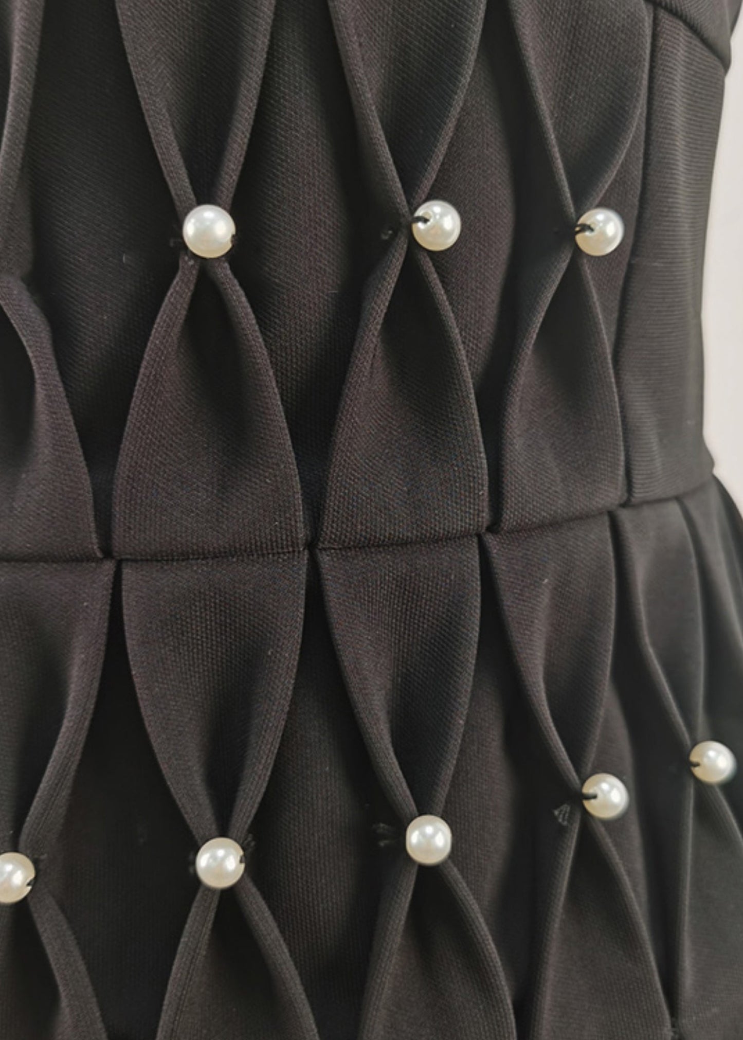 Black Zircon Pearl Cotton Pleated Dresses Sleeveless