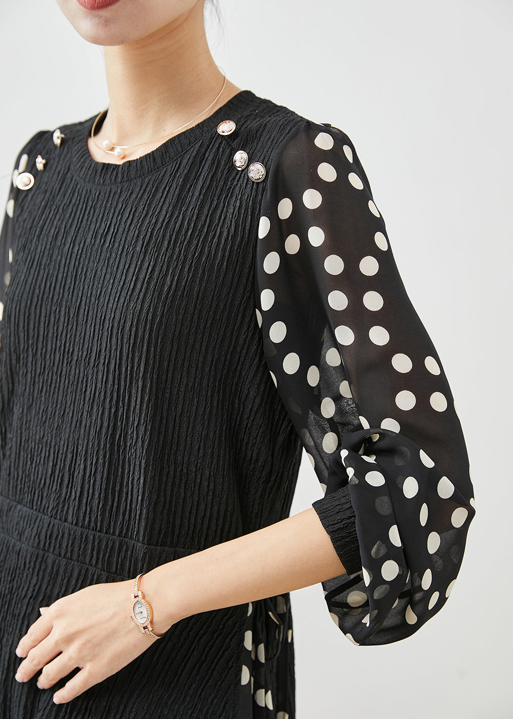Black Cinched Patchwork Fake Two Piece Shirt Top Fall