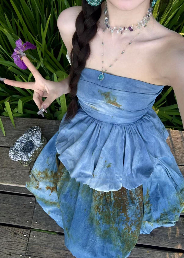 Sea Blue Cold Shoulder Tie Dye Two Pieces Set Summer
