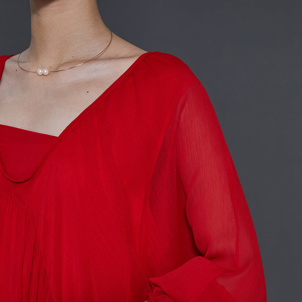 Italian Red Backless Chiffon Vestidos Long Dress Batwing Sleeve