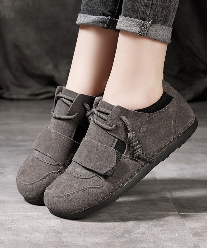 Comfy Flat Shoes for Grey Cowhide Leather