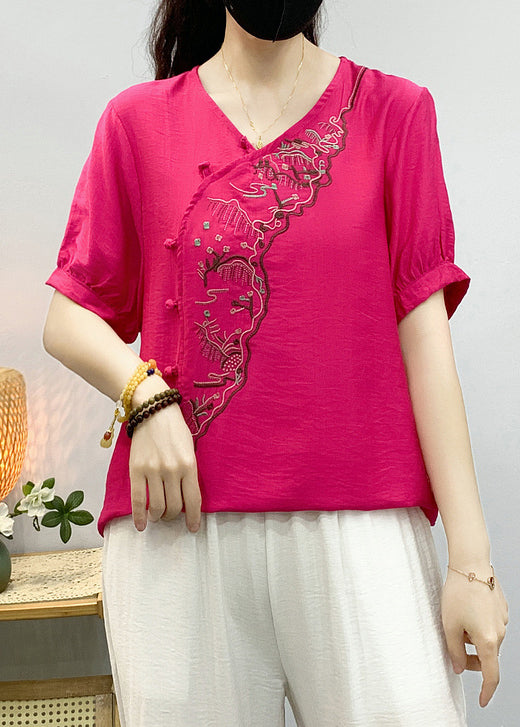 Pea Green Embroidered Button Linen Shirts Summer