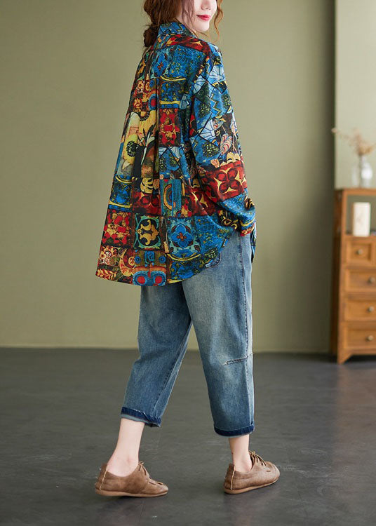 Peterpan Collar Button Print Fall Shirt Long Sleeve
