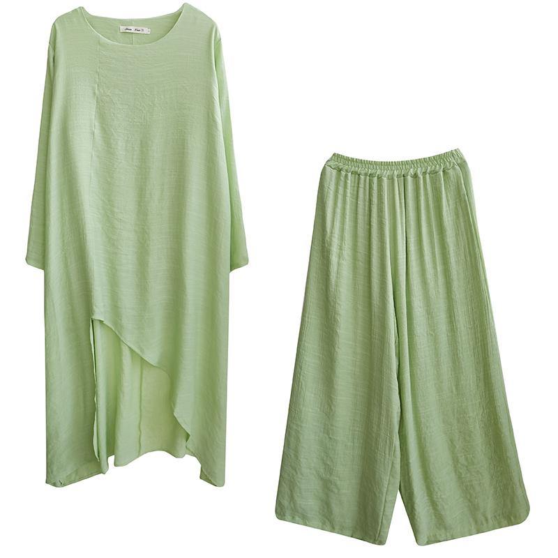 Large Size Loose Art Long White Top Wide Leg Pants Two Piece Suit for