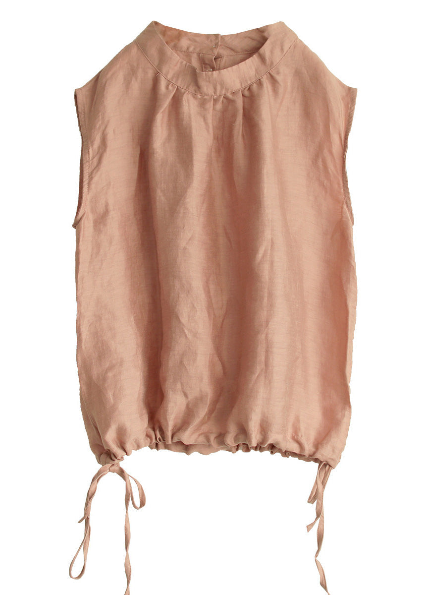 Brief White Stand Collar Linen Top Sleeveless