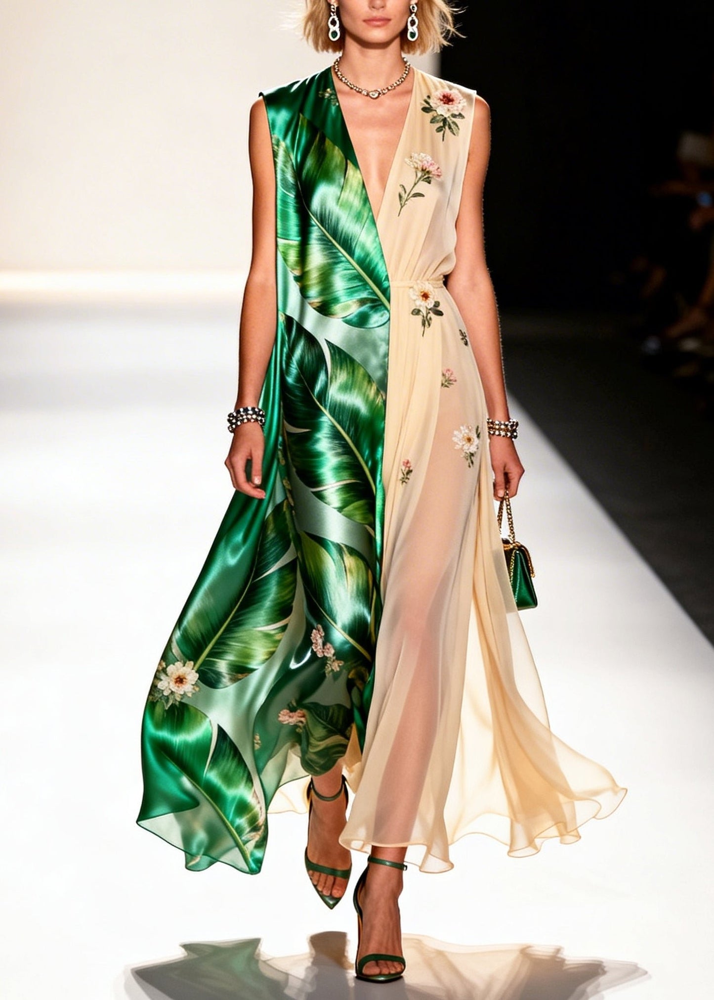 Colorblock Asymmetrical Patchwork Chiffon Party Dresses Sleeveless