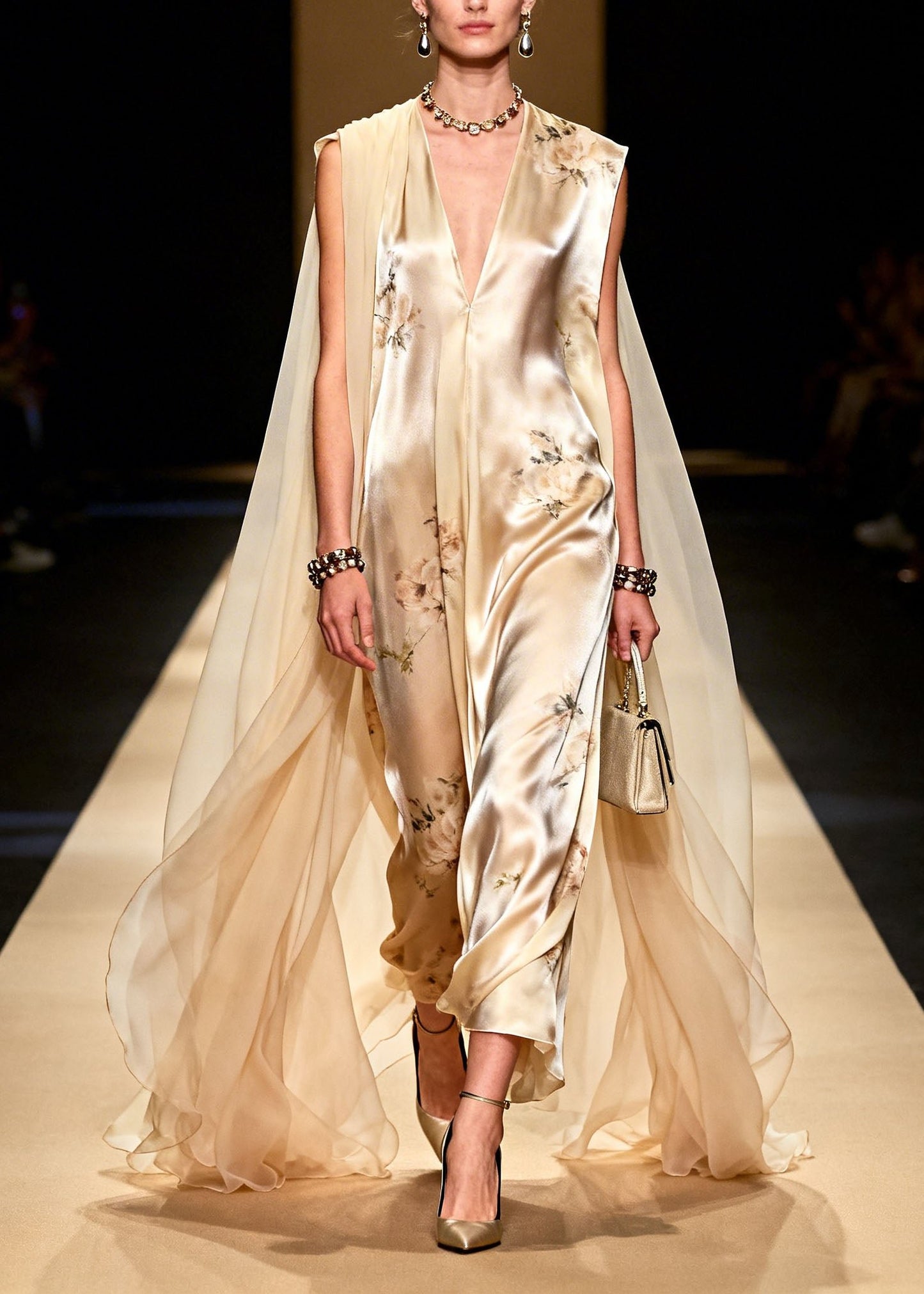 V Neck Print Patchwork Chiffon Dress Sleeveless