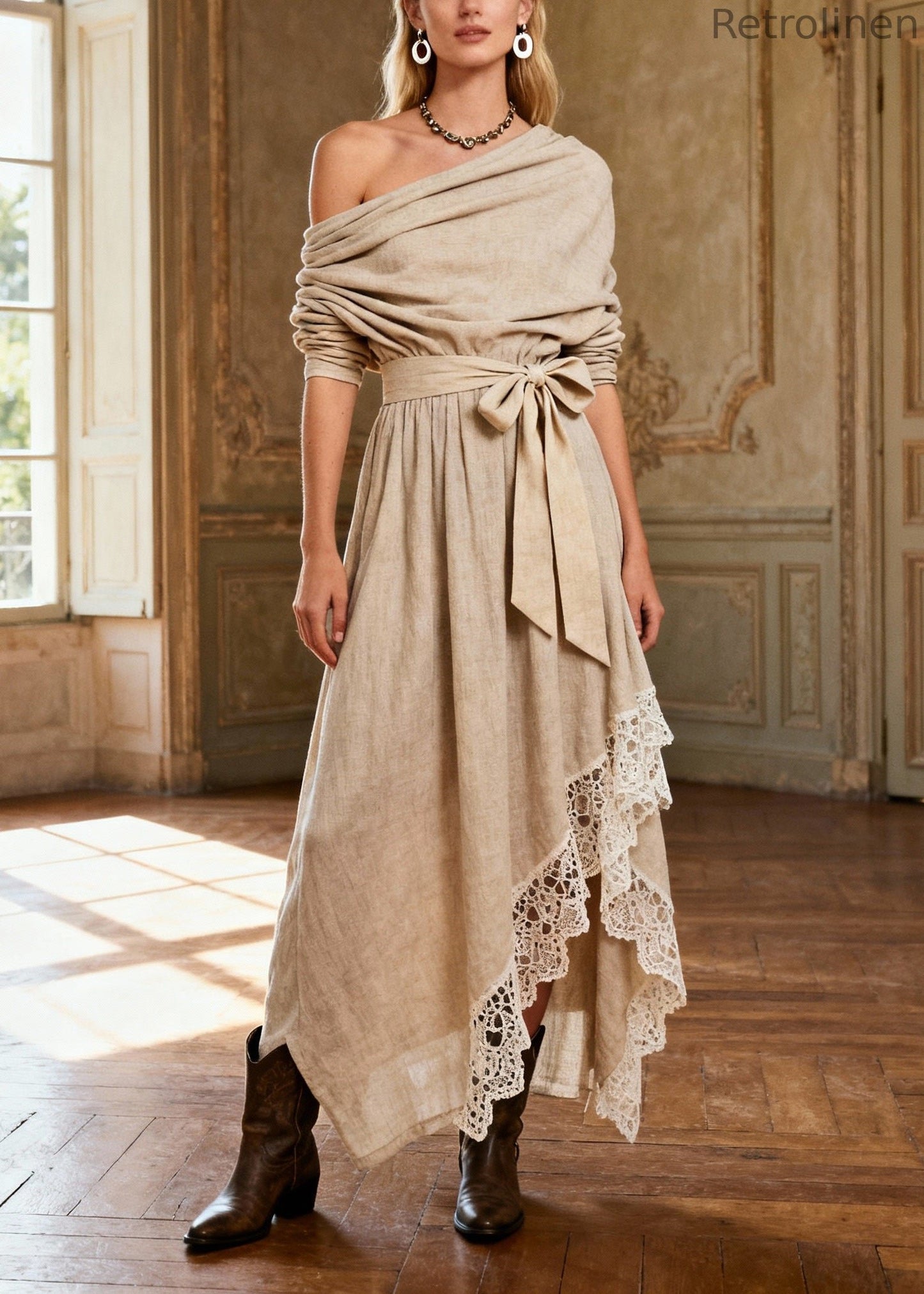 Khaki Asymmetrical One Shoulder Maxi Dresses Spring
