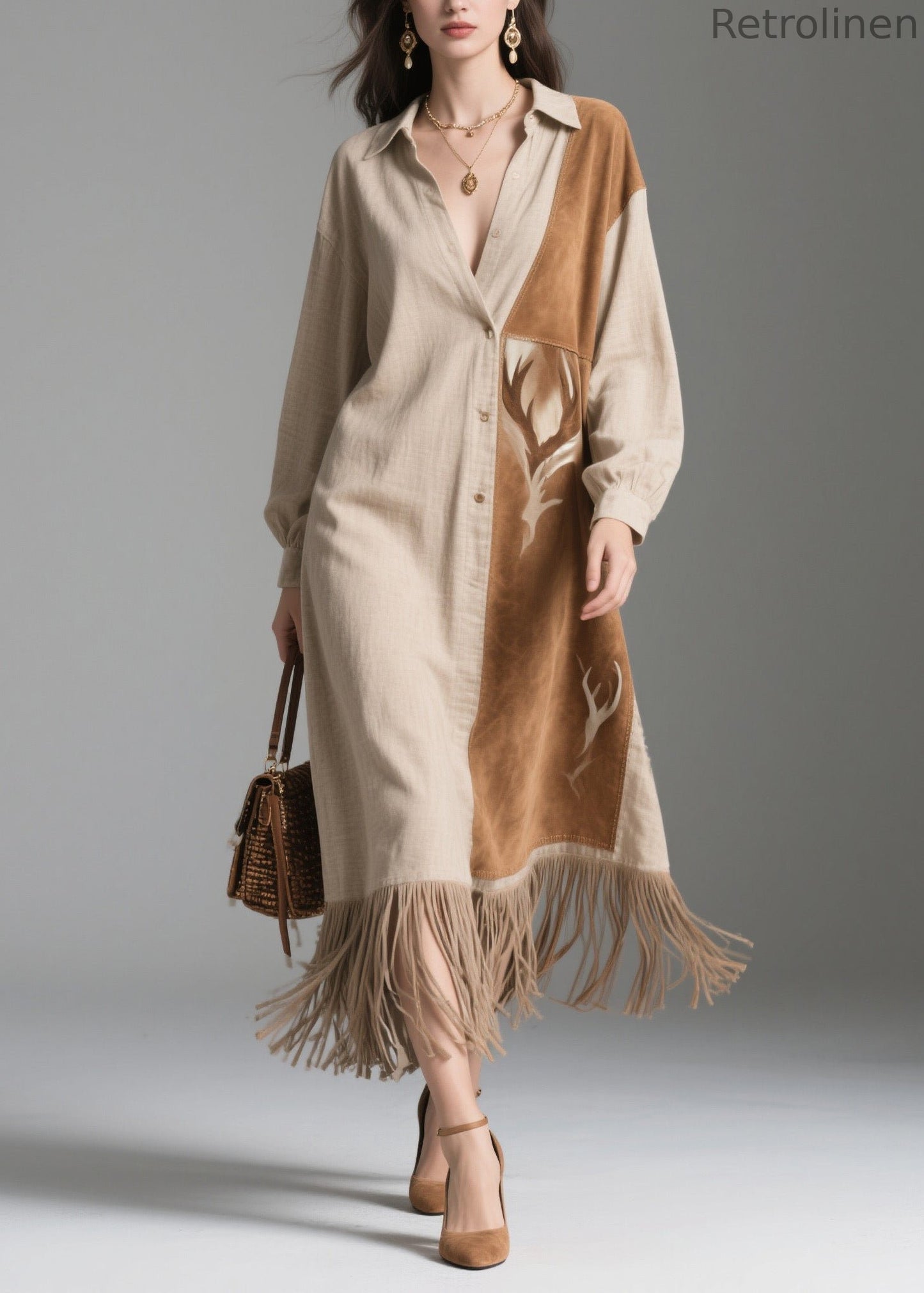 Peter Pan Collar Tassel Patchwork Cotton Dresses Spring