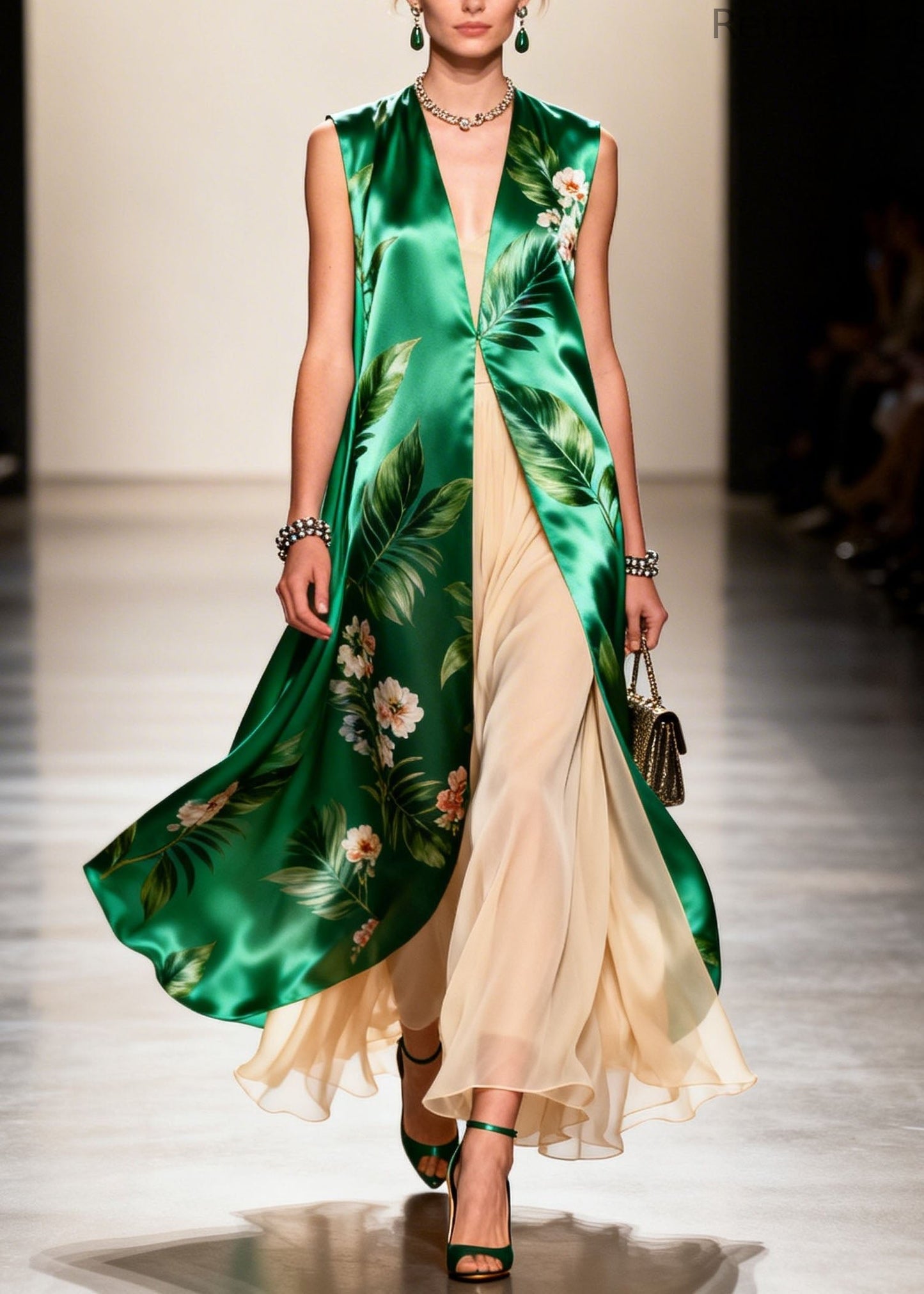 Natural V Neck Print Chiffon Two Piece Set Clothing Summer