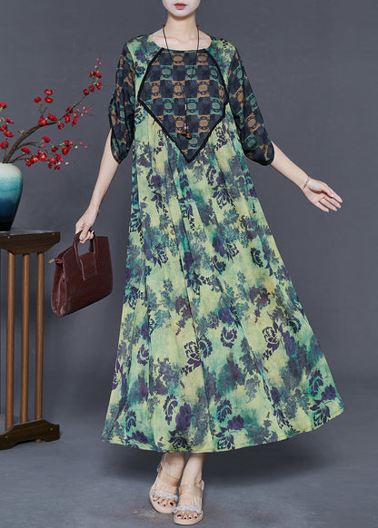 Green Oversized Print Silk Dresses Spring