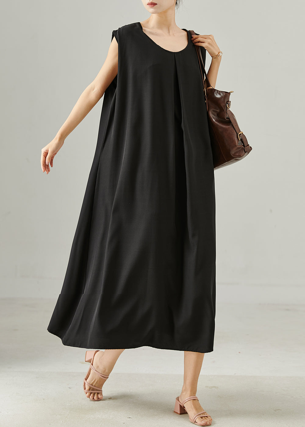 Black Oversized Cotton Maxi Dresses Sleeveless
