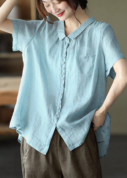 Orange Peter Pan Collar Pockets Patchwork Ramie Cardigan