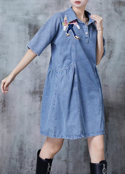 Light Blue Cartoon Denim Day Dress Summer