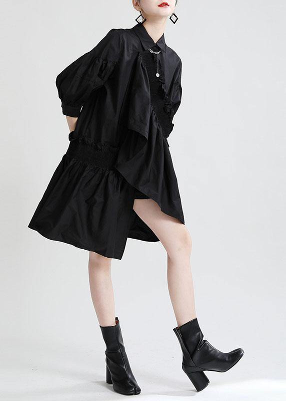 Unique Black Asymmetrical Design Patchwork Summer Robe Dresses