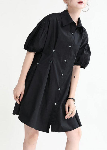 Black Puff Sleeve Peter Pan Collar Patchwork Summer Sundress