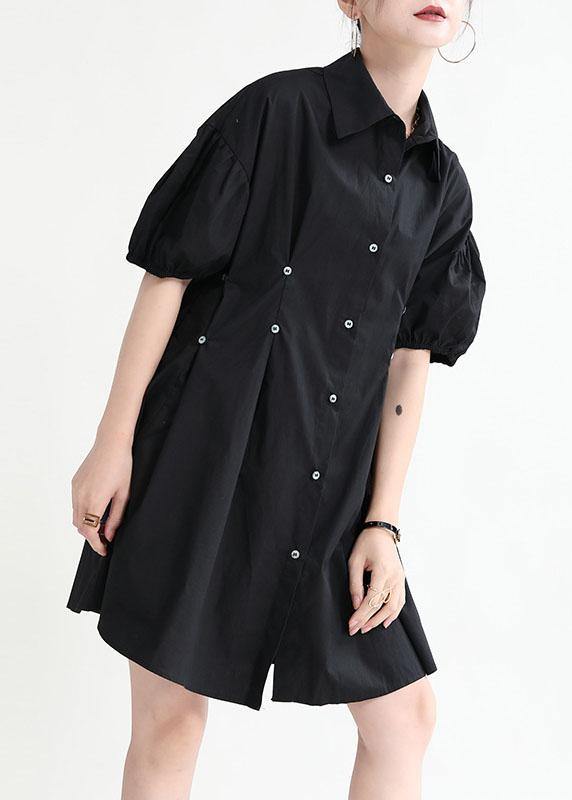 Black Puff Sleeve Peter Pan Collar Patchwork Summer Sundress