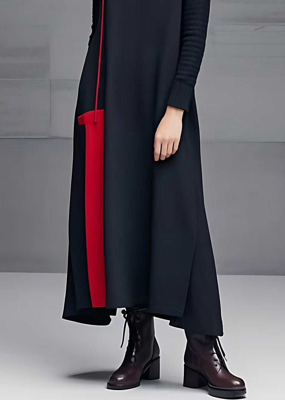 Black Turtleneck Cotton Long Dresses Long Sleeve Fall