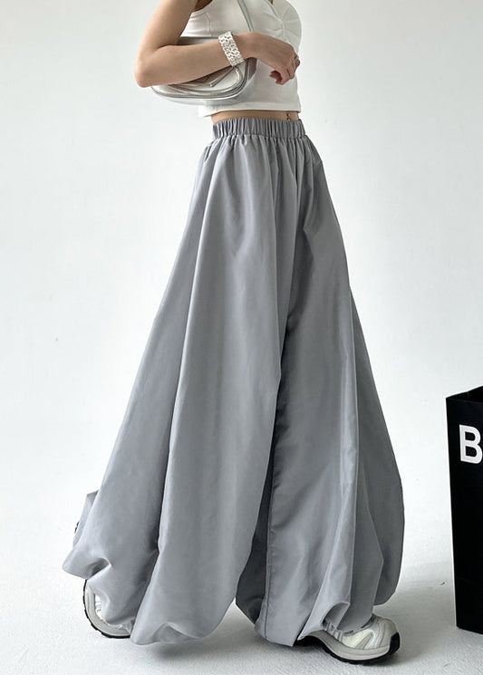 Grey Pockets Elastic Waist Lantern Pants Fall