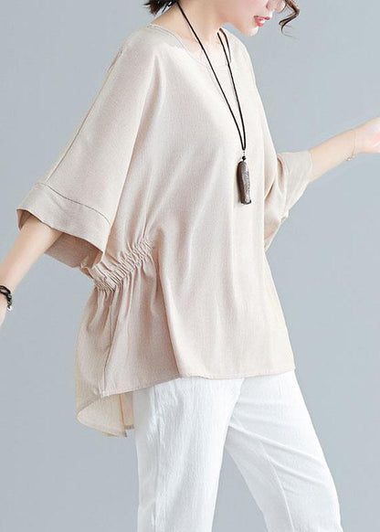 Unique Beige Batwing Sleeve Cotton Summer Shirt Tops