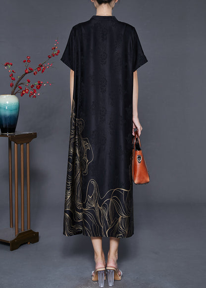 Black Tasseled Print Silk Dresses Summer
