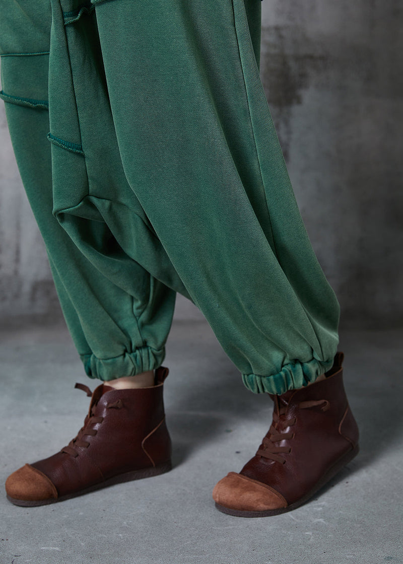 Green Oversized Asymmetrical Cotton Harem Pants Fall