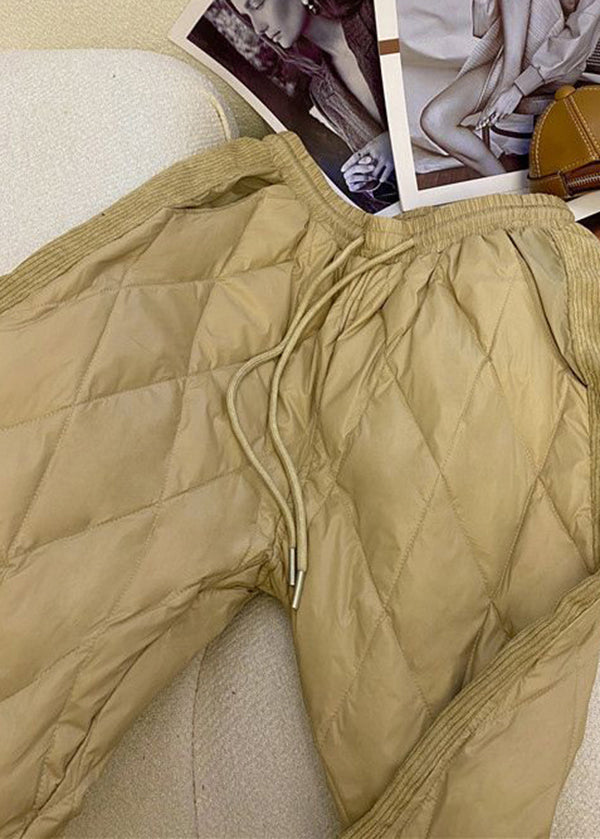Khaki Corduroy Patchwork Cotton Filled Pants Winter
