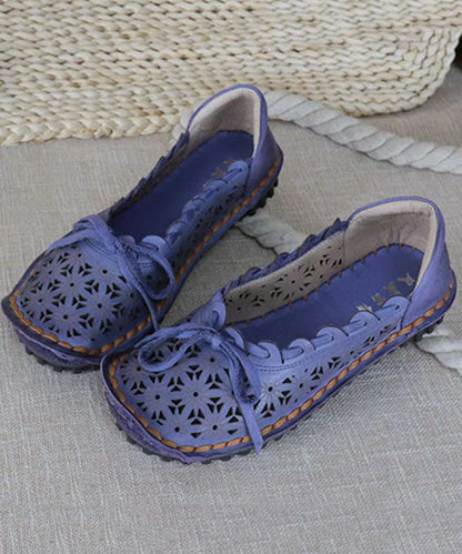 Original Flat Sandals Purple Cowhide Leather Hollow Out