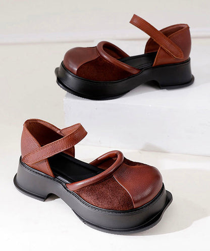 Cowhide Leather Splicing Platform Buckle Strap Loafer Shoes