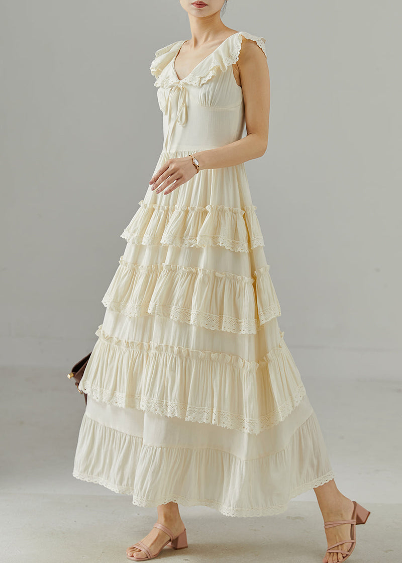 White Ruffles Patchwork Cotton Holiday Dresses Summer