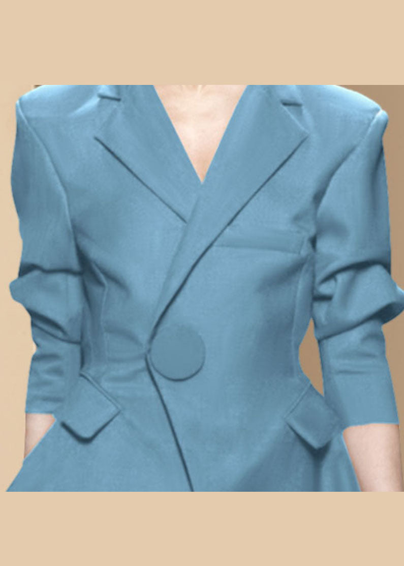 Formal Light Blue Button Peter Pan Collar Coats Long Sleeve