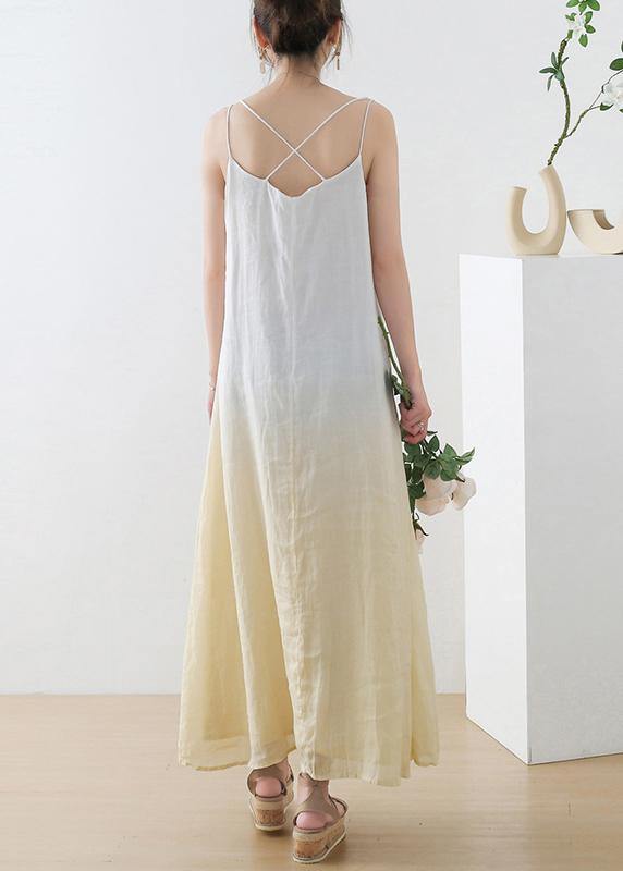 Yellow Tie Dye Backless Ramie Dress Summer