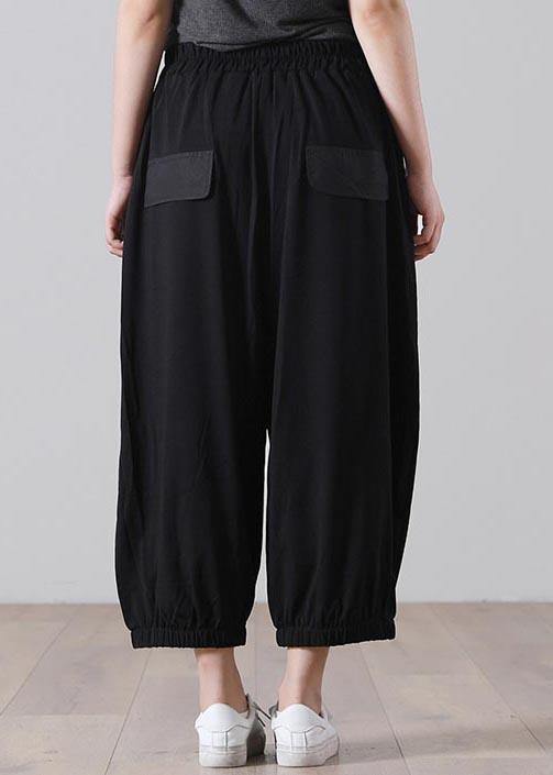Simple Black Graphic Pockets Pants Summer Cotton