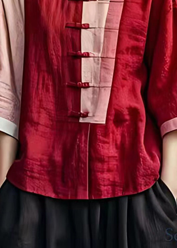 Red Patchwork Button Shirt Bracelet Sleeve