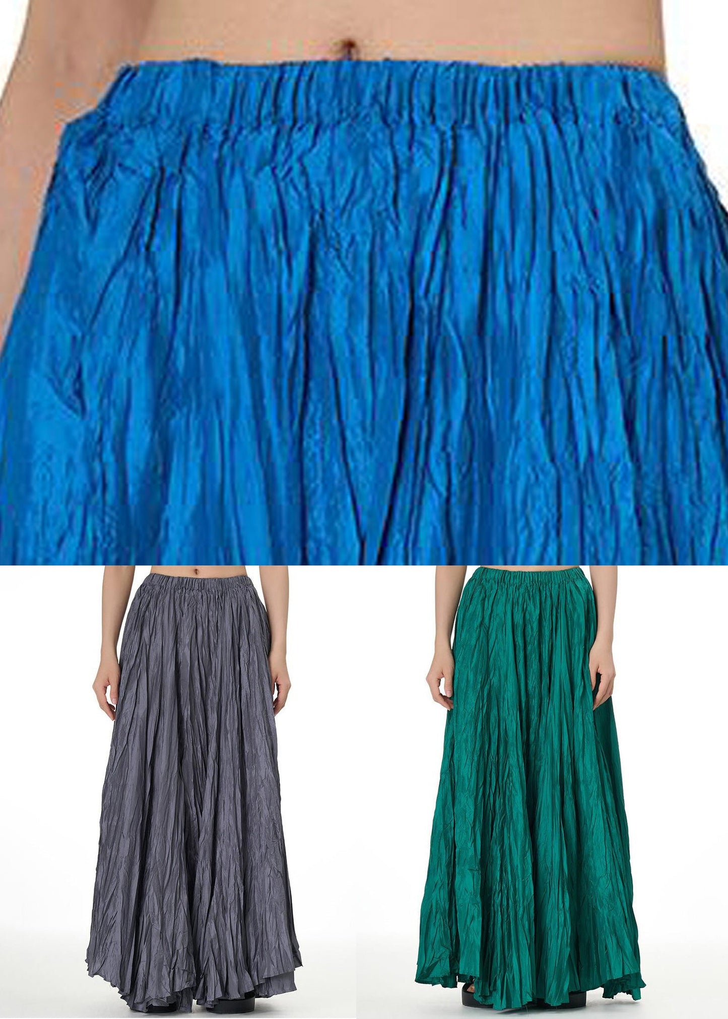 Green Loose Cotton Summer Skirts Elastic Waist
