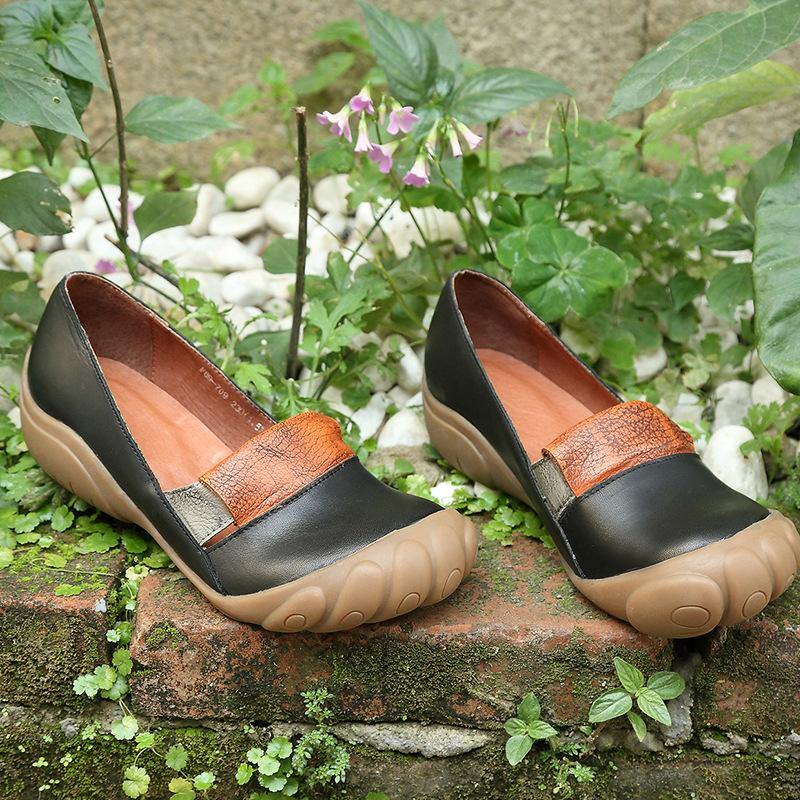 Chocolate Genuine Leather Flats Flat Feet Shoes